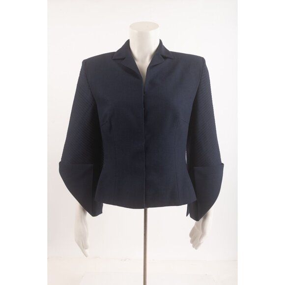 Givenchy Couture Vintage Womens Blazer Jacket Navy Blue Size 42 US 10 Wool Silk - Picture 1 of 6